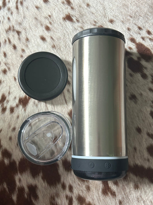 Custom 4-in-1 Stainless Steel Can Cooler with Bluetooth Speaker